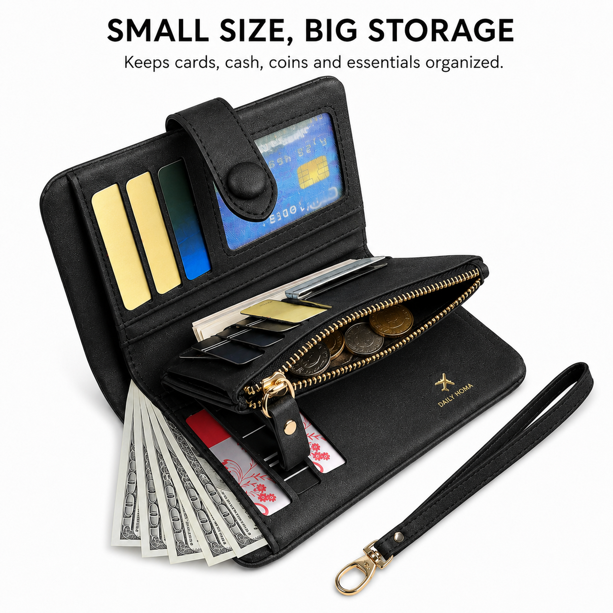 Multifunctional Short Wallet and Vintage Coin Purse with Card Slots, ID Window and Zipper Pocket