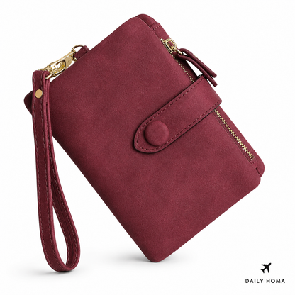 Multifunctional Short Wallet and Vintage Coin Purse with Card Slots, ID Window and Zipper Pocket