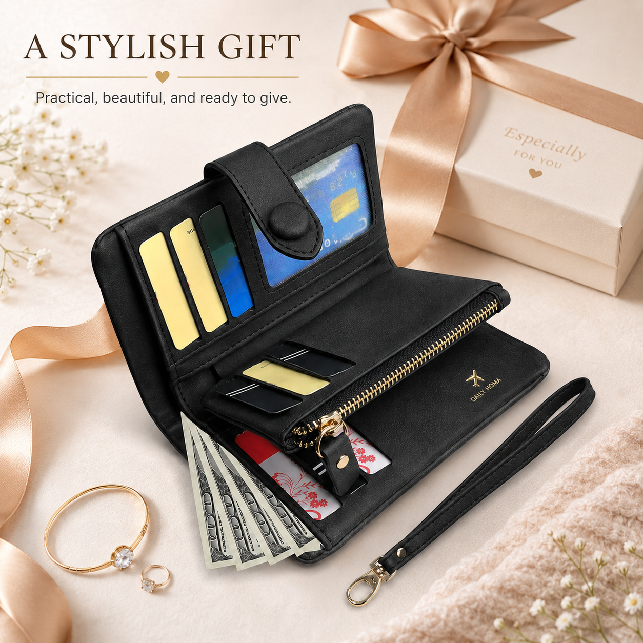 Multifunctional Short Wallet and Vintage Coin Purse with Card Slots, ID Window and Zipper Pocket