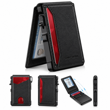 Minimalist Men’s Slim Wallet: 9 - 13 Cards, Money Clip, ID Window. RFID - Blocking, Aluminum Bifold Pop - Up