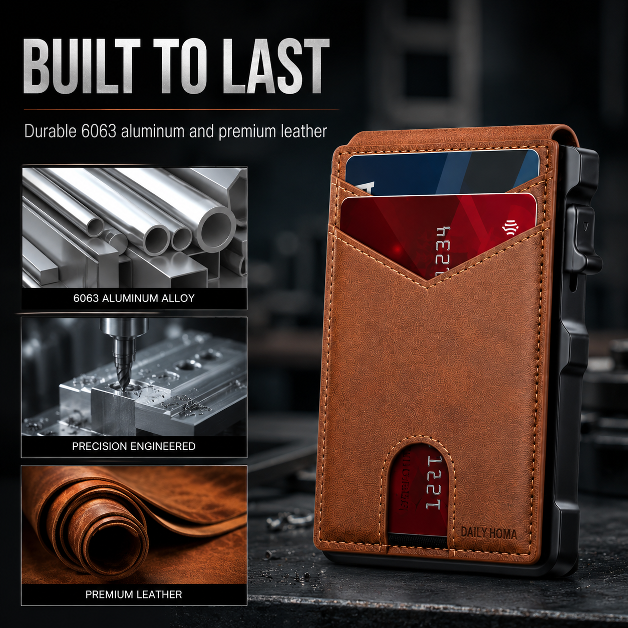 Minimalist Men’s Slim Wallet: 9 - 13 Cards, Money Clip, ID Window. RFID - Blocking, Aluminum Bifold Pop - Up