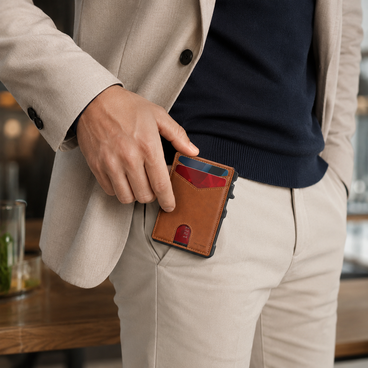Minimalist Men’s Slim Wallet: 9 - 13 Cards, Money Clip, ID Window. RFID - Blocking, Aluminum Bifold Pop - Up