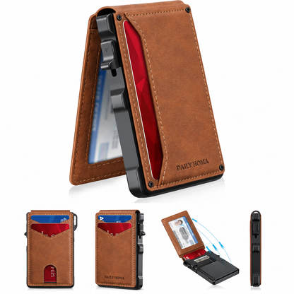 Minimalist Men’s Slim Wallet: 9 - 13 Cards, Money Clip, ID Window. RFID - Blocking, Aluminum Bifold Pop - Up