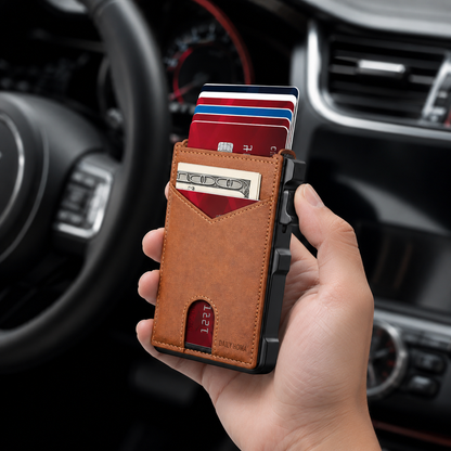 Minimalist Men’s Slim Wallet: 9 - 13 Cards, Money Clip, ID Window. RFID - Blocking, Aluminum Bifold Pop - Up