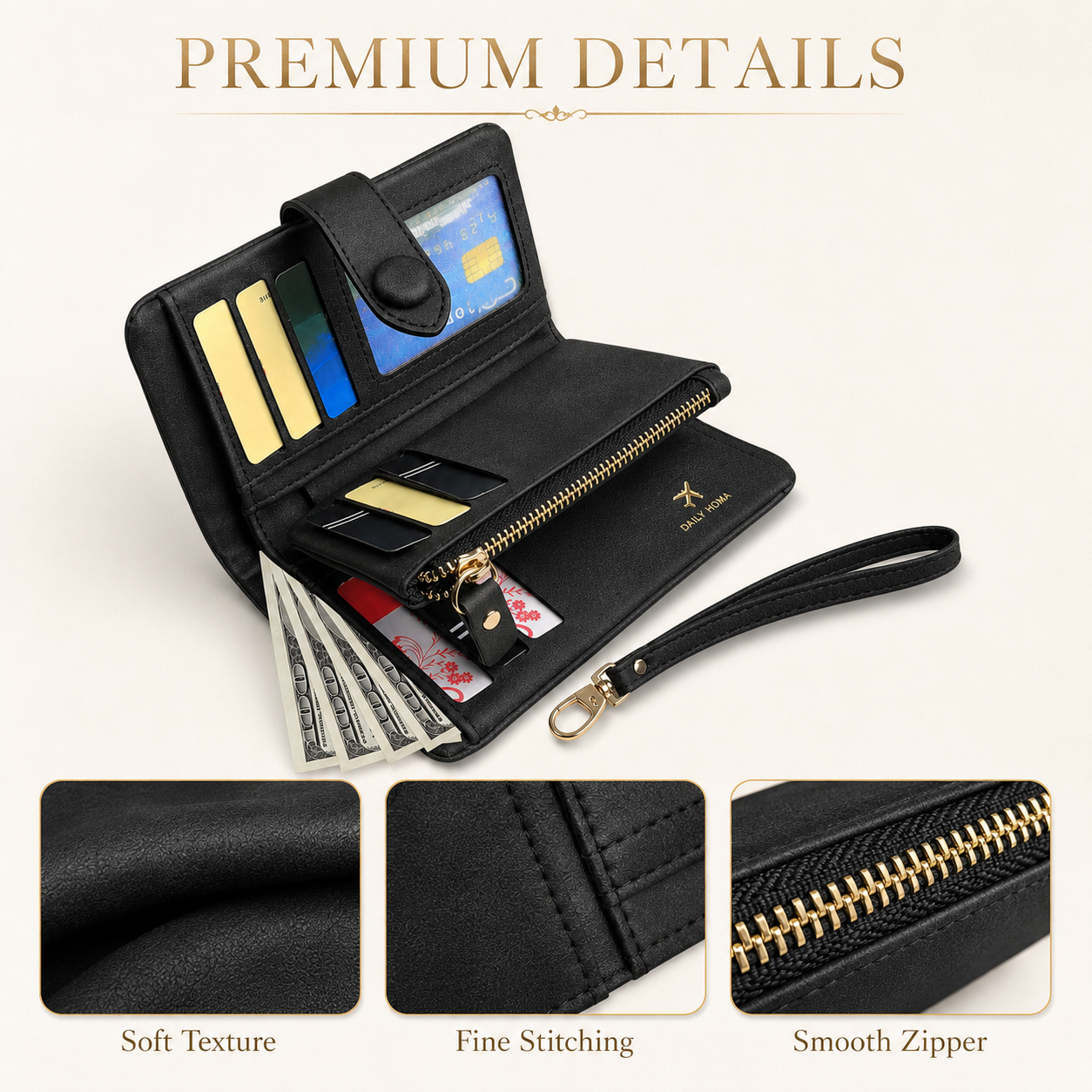 Multifunctional Short Wallet and Vintage Coin Purse with Card Slots, ID Window and Zipper Pocket