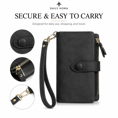 Multifunctional Short Wallet and Vintage Coin Purse with Card Slots, ID Window and Zipper Pocket