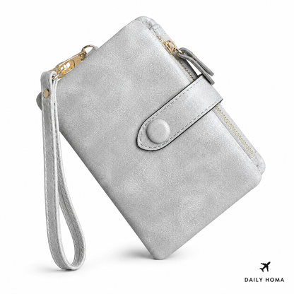 Multifunctional Short Wallet and Vintage Coin Purse with Card Slots, ID Window and Zipper Pocket