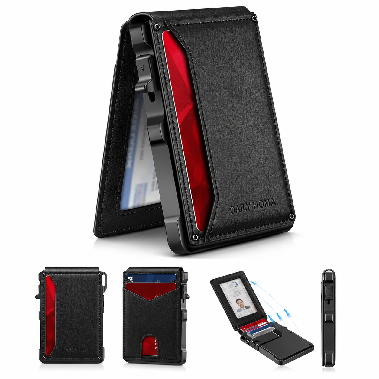 Minimalist Men’s Slim Wallet: 9 - 13 Cards, Money Clip, ID Window. RFID - Blocking, Aluminum Bifold Pop - Up