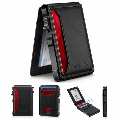 Minimalist Men’s Slim Wallet: 9 - 13 Cards, Money Clip, ID Window. RFID - Blocking, Aluminum Bifold Pop - Up