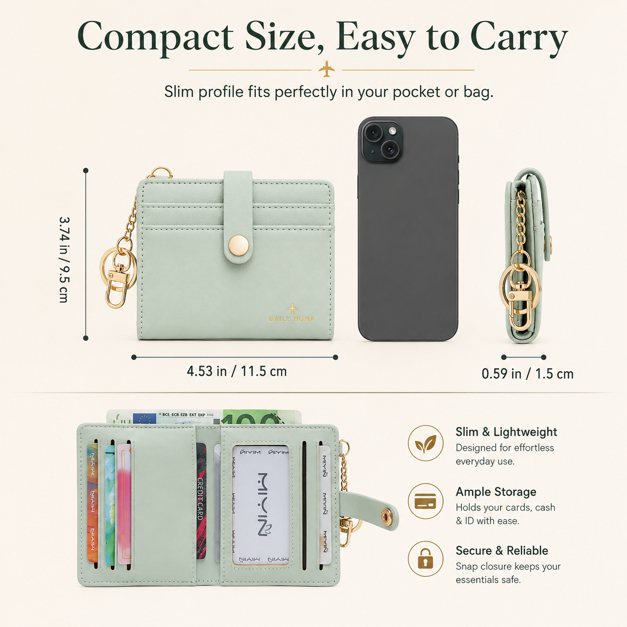 RFID Barrier Ultra-Thin Double Fold Credit Card Wallet