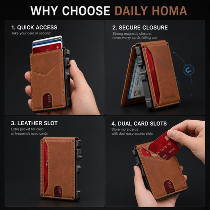 Minimalist Men’s Slim Wallet: 9 - 13 Cards, Money Clip, ID Window. RFID - Blocking, Aluminum Bifold Pop - Up