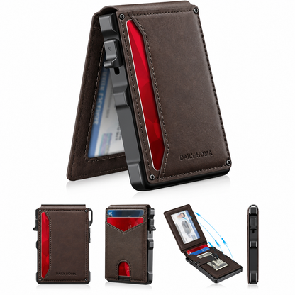Minimalist Men’s Slim Wallet: 9 - 13 Cards, Money Clip, ID Window. RFID - Blocking, Aluminum Bifold Pop - Up