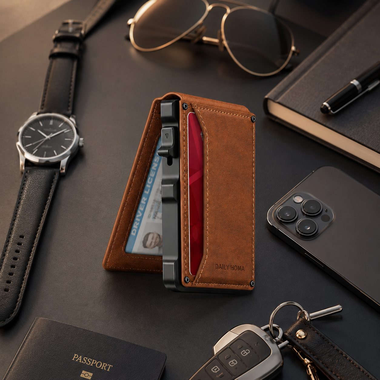Minimalist Men’s Slim Wallet: 9 - 13 Cards, Money Clip, ID Window. RFID - Blocking, Aluminum Bifold Pop - Up