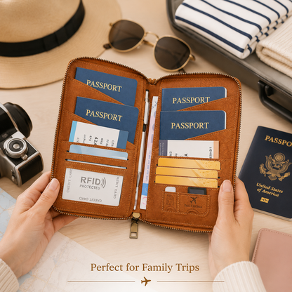 Perfect for Family Trips — Daily Homa Passport Holder open showing 4 passports