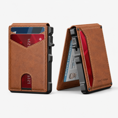 Minimalist Men’s Slim Wallet: 9 - 13 Cards, Money Clip, ID Window. RFID - Blocking, Aluminum Bifold Pop - Up