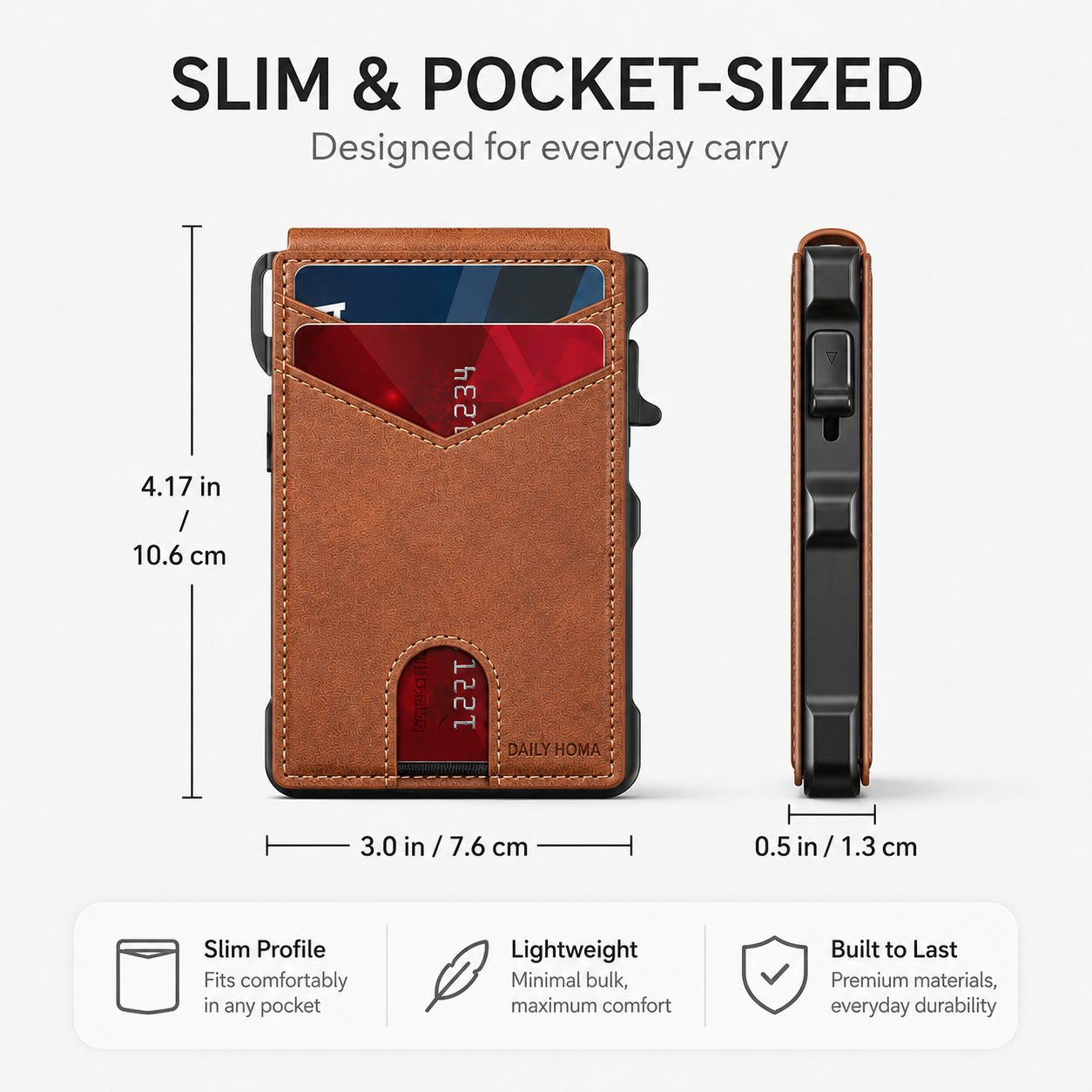 Minimalist Men’s Slim Wallet: 9 - 13 Cards, Money Clip, ID Window. RFID - Blocking, Aluminum Bifold Pop - Up