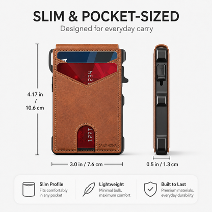 Minimalist Men’s Slim Wallet: 9 - 13 Cards, Money Clip, ID Window. RFID - Blocking, Aluminum Bifold Pop - Up