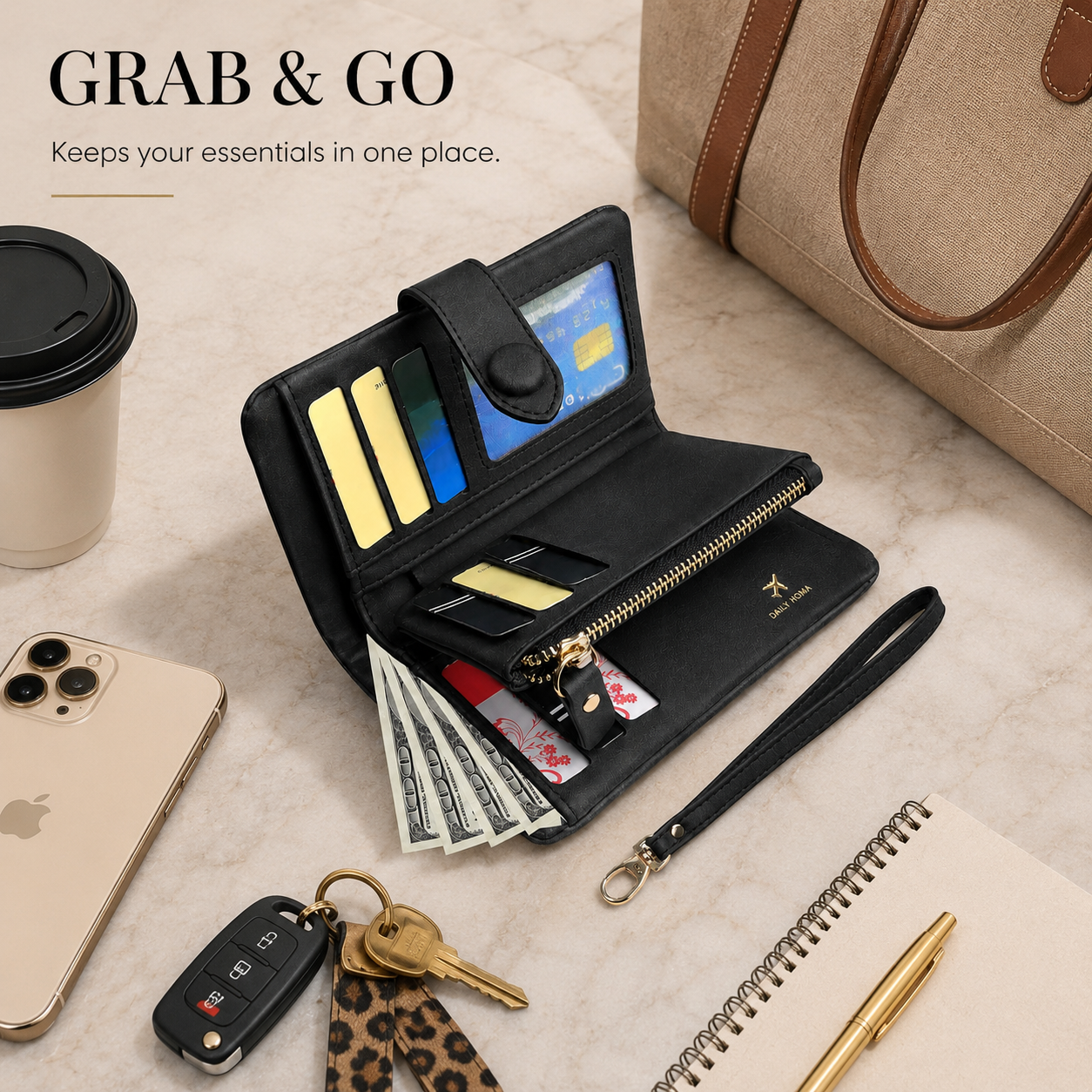Multifunctional Short Wallet and Vintage Coin Purse with Card Slots, ID Window and Zipper Pocket