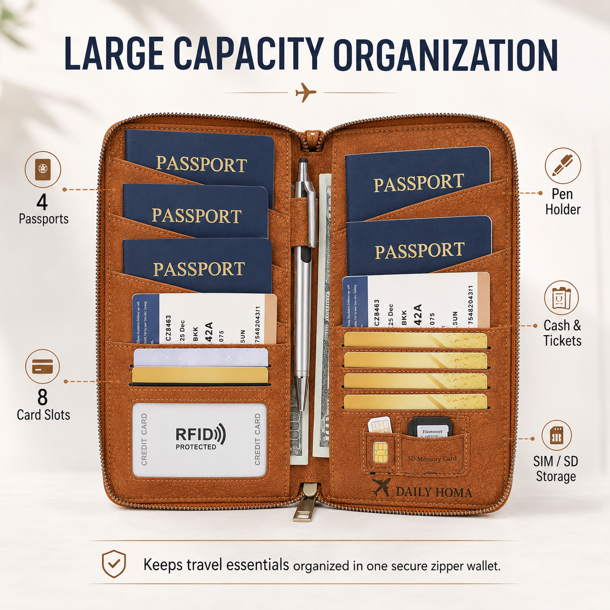 Large Capacity Organization — Daily Homa Passport Holder interior