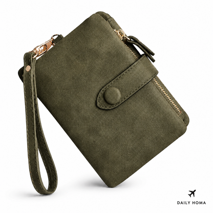Multifunctional Short Wallet and Vintage Coin Purse with Card Slots, ID Window and Zipper Pocket