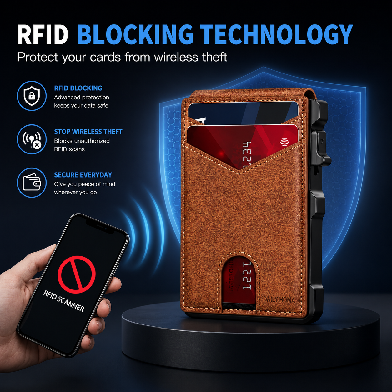 Minimalist Men’s Slim Wallet: 9 - 13 Cards, Money Clip, ID Window. RFID - Blocking, Aluminum Bifold Pop - Up