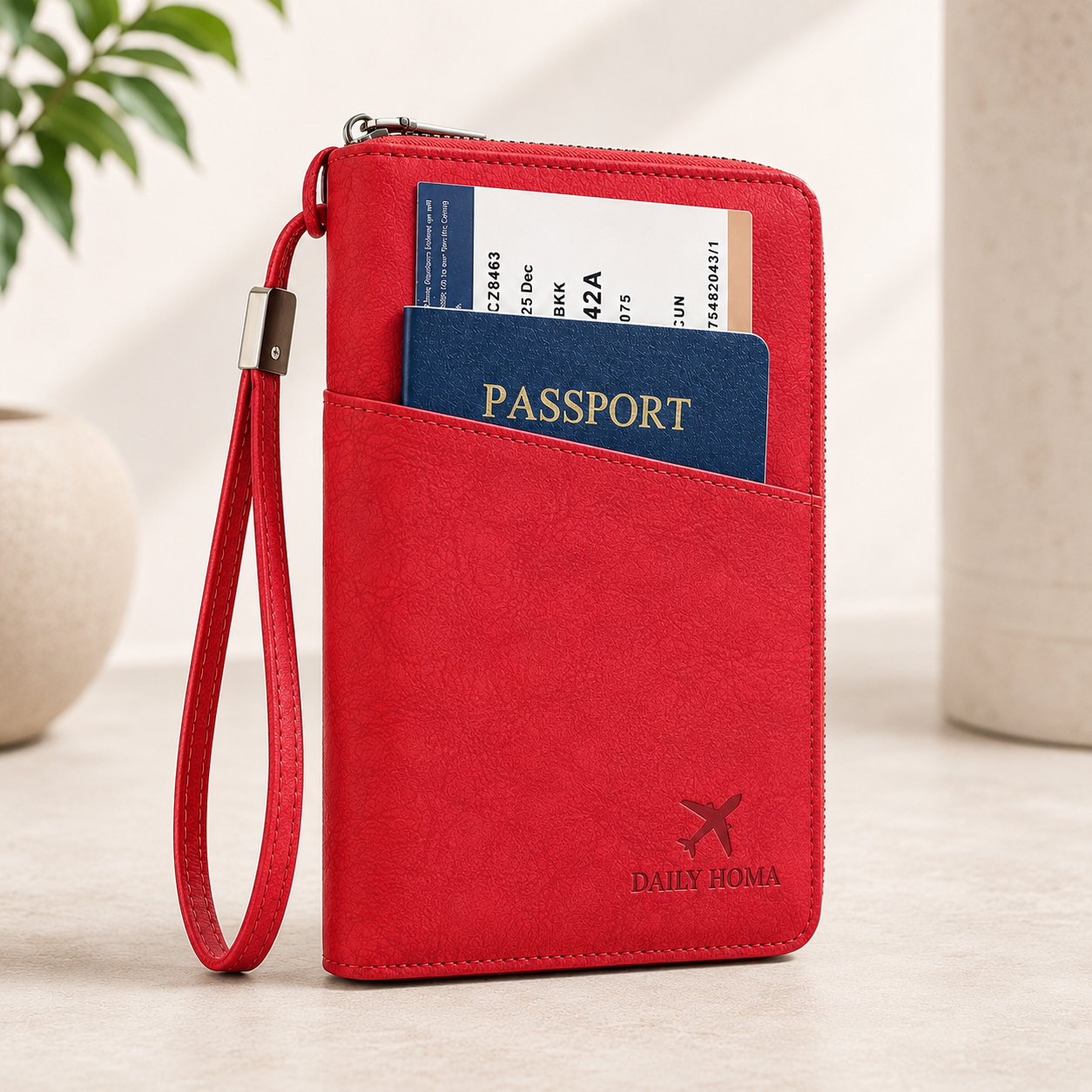 Daily Homa Passport Holder — Red, considered everyday travel companion
